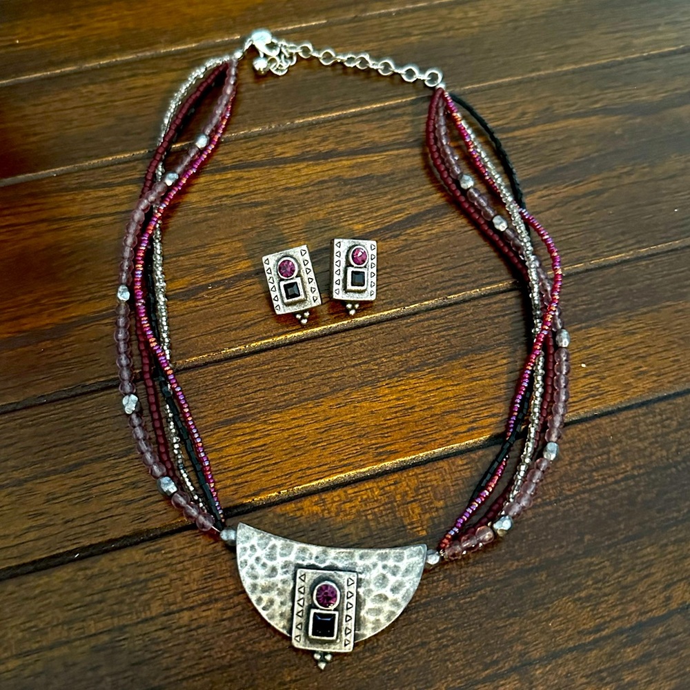 Chico’s beaded statement pendant necklace and matching earring set